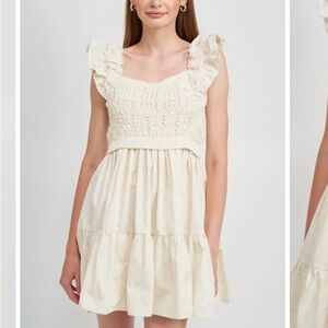 En Saison Collette Cream crochet ruffle Mini Sundress S